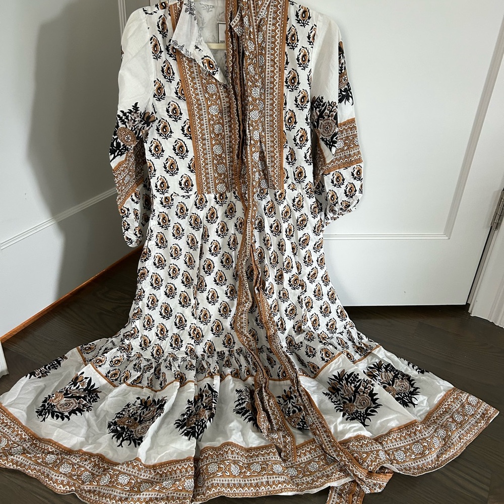 Sue Sartor XS brown black and white dress